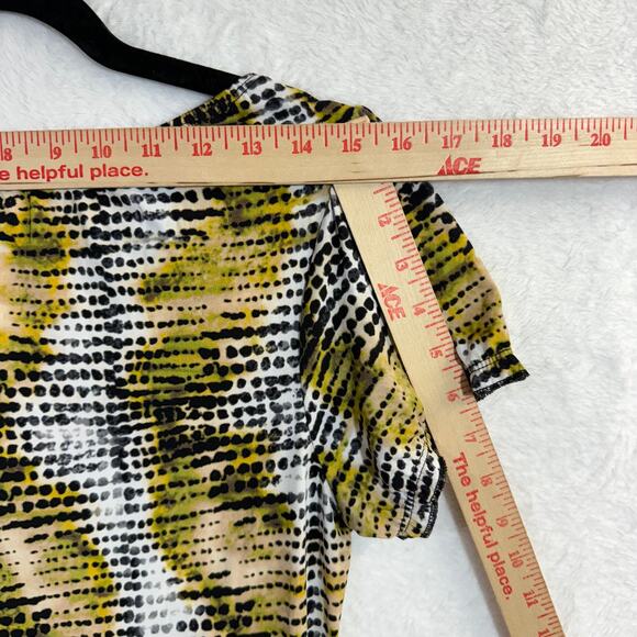 Worthington‎ S Abstract Dot Print Stretch Ruched Top Yellow Chic Y2K Girlhood - Picture 7 of 9